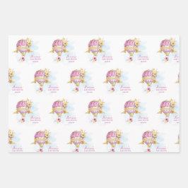 ピンクパーソナライズされた金ゴールド熱気球 ラッピングペーパーシート