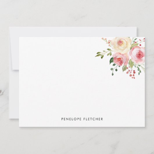 ピンクパーソナライズされた開花モダン水色フローラ ノートカード (正面)