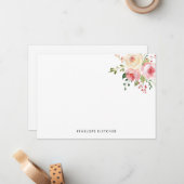 ピンクパーソナライズされた開花モダン水色フローラ ノートカード (正面/裏面インサイチュ)