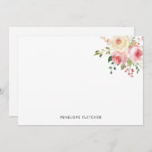 ピンクパーソナライズされた開花モダン水色フローラ ノートカード (正面/裏面)