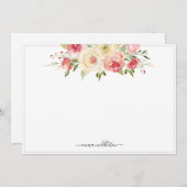 ピンクパーソナライズされた開花水彩フローラ ノートカード (正面/裏面)
