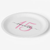 ピンクパーソナライズされた15誕生日 ペーパープレート (アングル)