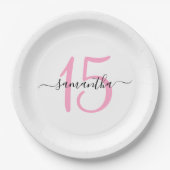 ピンクパーソナライズされた15誕生日 ペーパープレート (正面)