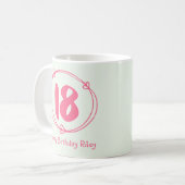 ピンクパーソナライズされた18誕生日ギフトコーヒーマグ コーヒーマグカップ (正面左)