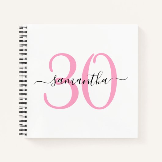 ピンクパーソナライズされた30歳の誕生日のゲストブック ノートブック (正面)