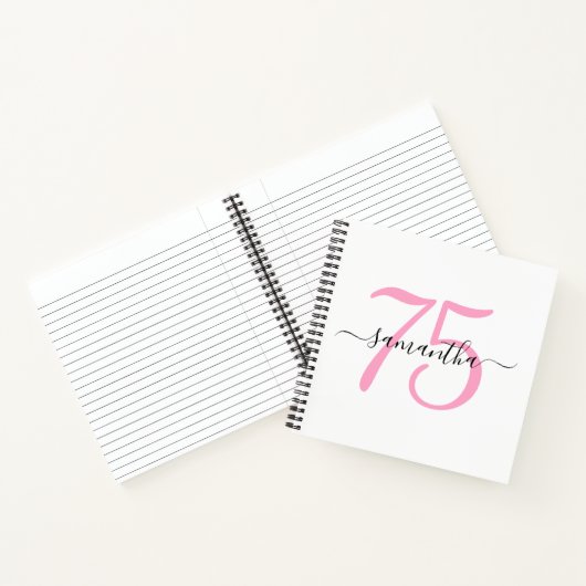 ピンクパーソナライズされた75位誕生日ゲストブック ノートブック (内部)