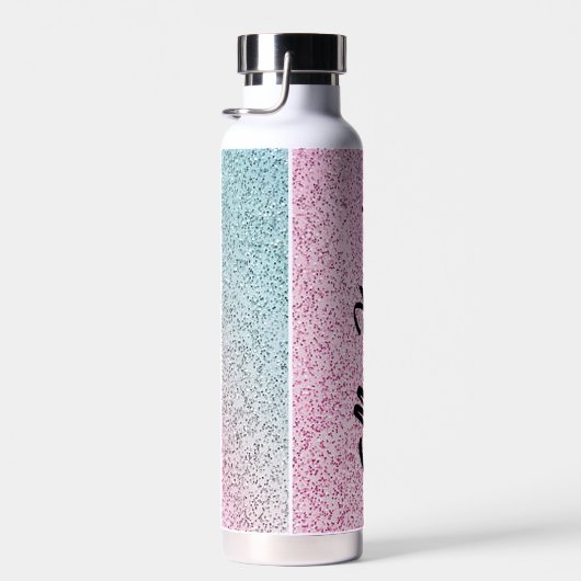 ピンクパーソナライズされた&グリーングリッター ウォーターボトル (右面)