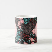 ピンクパーソナライズされた&ティール(緑がかった色)ダークフローラ コーヒーマグカップ (中央)
