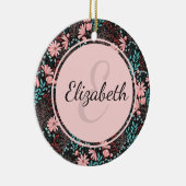 ピンクパーソナライズされた&ティール（緑がかった色）ダークフローラ セラミックオーナメント (右)