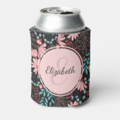ピンクパーソナライズされた&ティール（緑がかった色）ダークフローラ 缶クーラー (缶裏面)