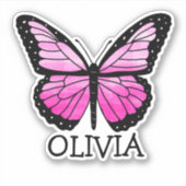 ピンクパーソナライズされた・バタフライ・ガールの名前 シール (正面)