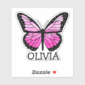 ピンクパーソナライズされた・バタフライ・ガールの名前 シール (シート)