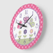 ピンクパーソナライズされた&パープルバタフライ子供部屋時計 ラージ壁時計 (傾斜)
