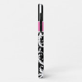 ピンクパーソナライズされた、ブラック、ホワイトストライプのダマスク Case-Mate iPhoneケース (裏面/左)