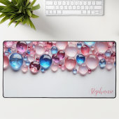 ピンクパーソナライズされた&ブルージェムストーン デスクマット
