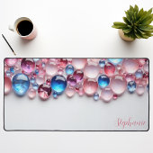 ピンクパーソナライズされた&ブルージェムストーン デスクマット