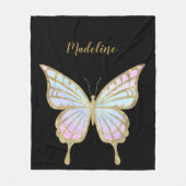 ピンクパーソナライズされた、ブルー、金ゴールド蝶 フリースブランケット (正面)