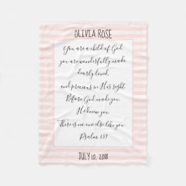 ピンクパーソナライズされた/ホワイトストライプ·、詩(Psalm) フリースブランケット