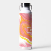 ピンクパーソナライズされた、珊瑚、黄色、流体アート ウォーターボトル (正面)