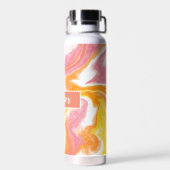 ピンクパーソナライズされた、珊瑚、黄色、流体アート ウォーターボトル (背面)