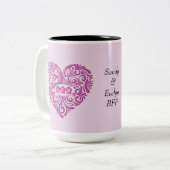 ピンクパーソナライズされたBFFハートマグカップ ツートーンマグカップ (正面左)