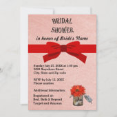 ピンクパーチメントオレンジフラワーインジャーブライダルシャワー 招待状 (正面)