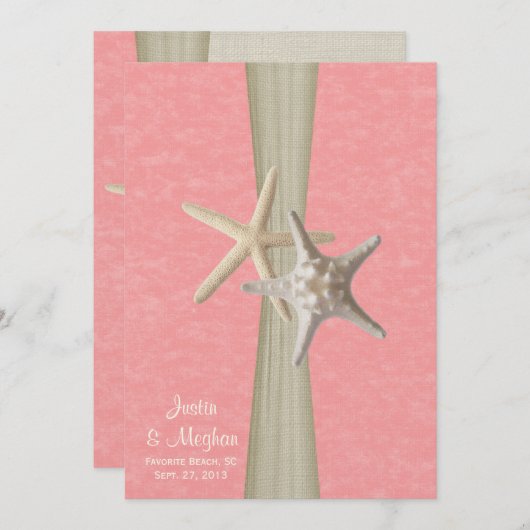 ピンクパーチメント&ヒトデビーチ結婚式 招待状 (正面/裏面)