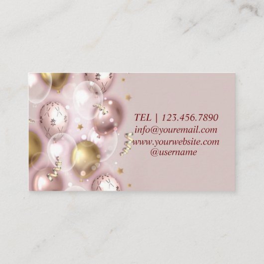 ピンクパーティーイベントバルーンモダン名刺 名刺 (裏面)