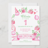 ピンクパーティーガールのファーストバースデー招待状 招待状 (正面)