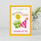 ピンクパーティーガール11誕生日招待状 招待状 (スタンド正面)