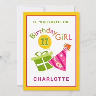 ピンクパーティーガール11誕生日招待状 招待状