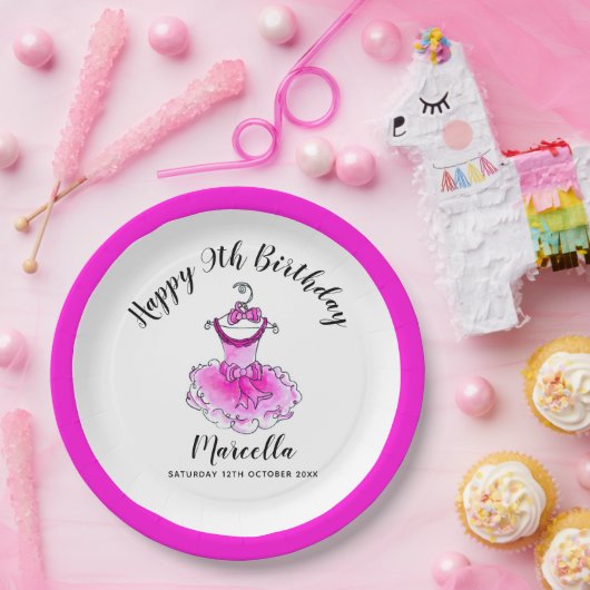 ピンクパーティードレス女の子9th誕生日パーティー ペーパープレート (パーティー)