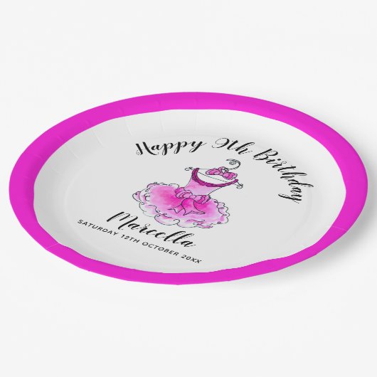 ピンクパーティードレス女の子9th誕生日パーティー ペーパープレート (アングル)