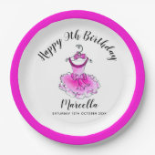 ピンクパーティードレス女の子9th誕生日パーティー ペーパープレート (正面)