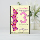 ピンクパーティーハット3rd誕生日パーティーキッズ 招待状 (スタンド正面)