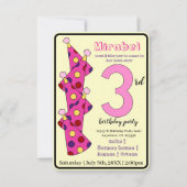 ピンクパーティーハット3rd誕生日パーティーキッズ 招待状 (正面)