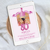 ピンクパーティーハット80誕生日オープンハウスフォト 招待状