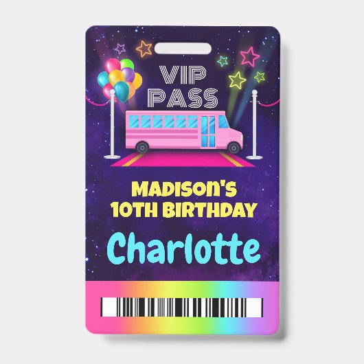 ピンクパーティーバスVIPパスラニヤード バッジ (正面)