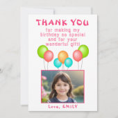 ピンクパーティーバルーン女の子誕生日写真 サンキューカード (正面)