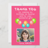 ピンクパーティーバルーン女の子誕生日写真 サンキューカード (正面)