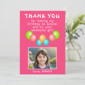ピンクパーティーバルーン女の子誕生日写真 サンキューカード (スタンド正面)
