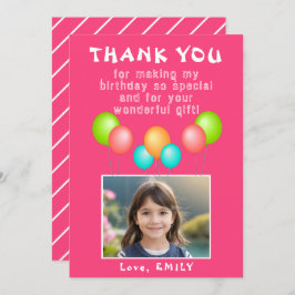 ピンクパーティーバルーン女の子誕生日写真 サンキューカード