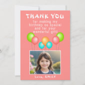 ピンクパーティーバルーン女の子誕生日写真 サンキューカード (正面)