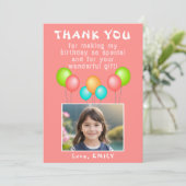 ピンクパーティーバルーン女の子誕生日写真 サンキューカード (スタンド正面)
