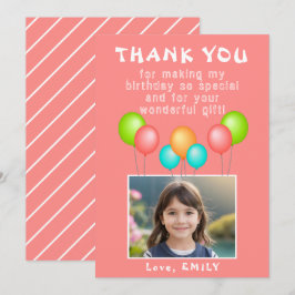 ピンクパーティーバルーン女の子誕生日写真 サンキューカード