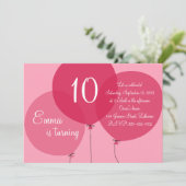 ピンクパーティーバルーン子供の誕生日招待状 招待状 (スタンド正面)