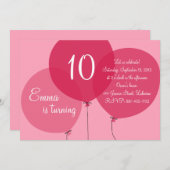 ピンクパーティーバルーン子供の誕生日招待状 招待状 (正面/裏面)