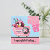 ピンクパーティーフラミンゴビーチハッピーバースデーフラットカード (スタンド正面)