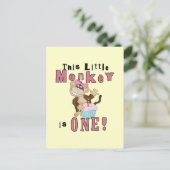 ピンクパーティーモンキー1st誕生日Tシャツとギフト インビテーションポストカード (スタンド正面)