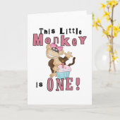 ピンクパーティーモンキー1st誕生日Tシャツとギフト カード (黄色い花)